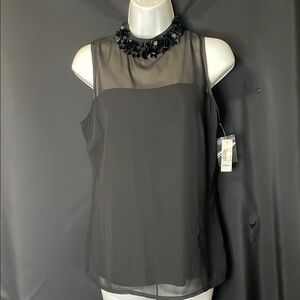NWT Black Sleeveless Top with sequin Embellished Neckline small